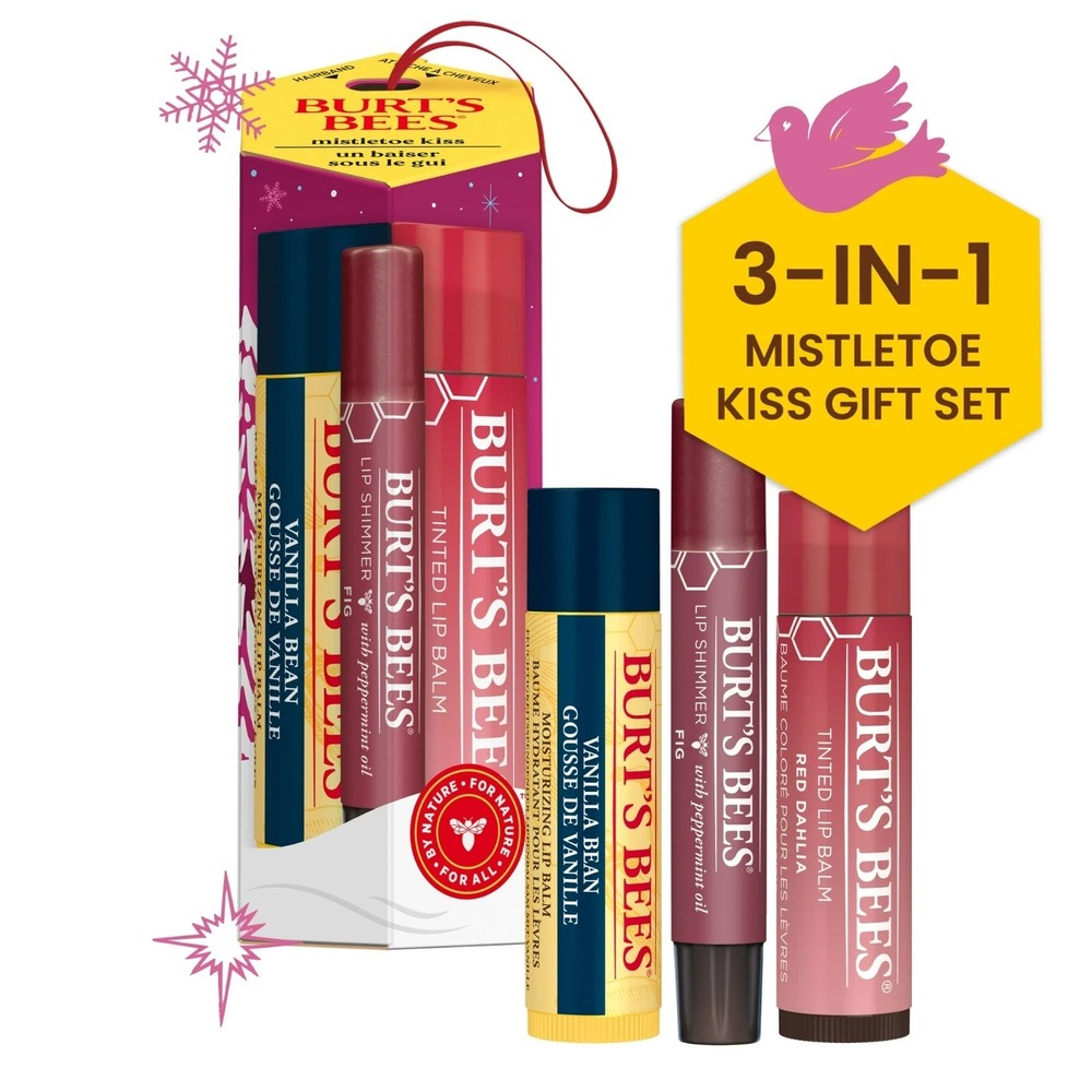 Burt's Bees Mistletoe Kiss Gift Set | Lip Balm, Tinted Lip Balm, Lip Shimmer
